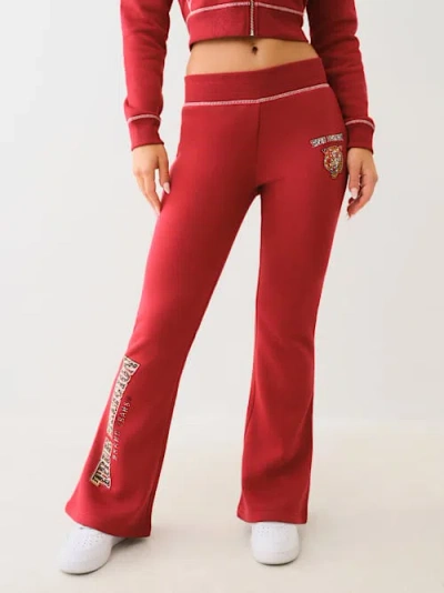 True Religion Women's Crystal Tiger Flared Sweat Pant In Red