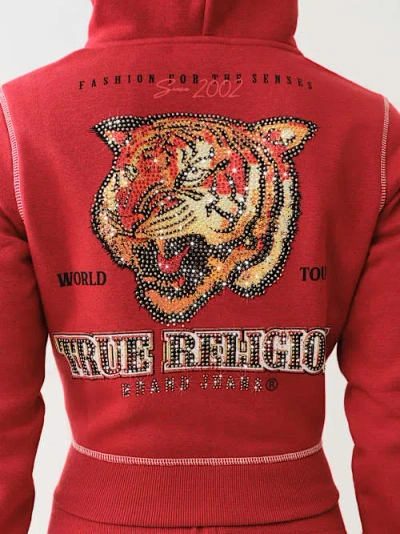 True Religion Women's Crystal Tiger Zip Hoodie In Red