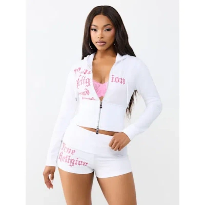 True Religion Women's Crystal Tight Zip Hoodie In White