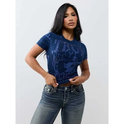 True Religion Women's Crystal Timeless Logo T-shirt In Blue