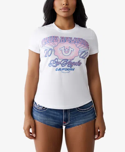 True Religion Women's Crystal Tr Crew Neck T-shirt In Optic White