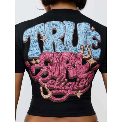True Religion Women's Crystal True Gals Baby T-shirt In Black