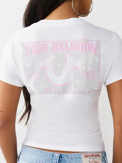 True Religion Women's Crystal V-neck T-shirt In White