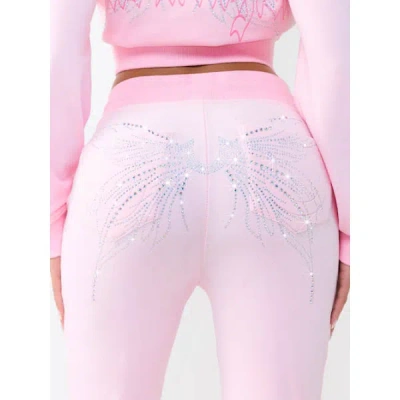 True Religion Women's Crystal Velour Mid Rise Bootcut Pant In Pink