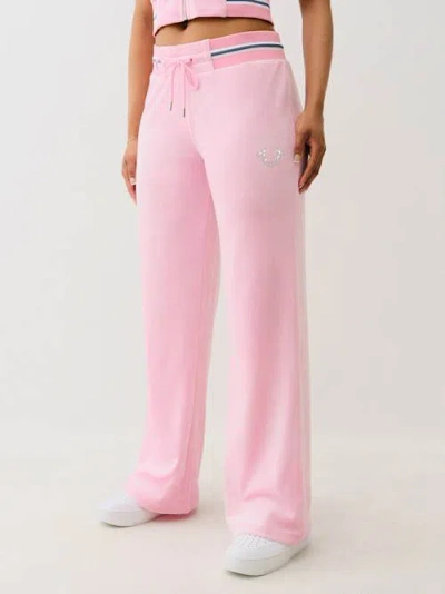 True Religion Women's Crystal Velour Track Pant In Pink