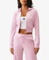 True Religion Women's Crystal Velour Zip Hoodie In Pink
