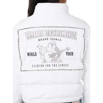 True Religion Women's Crystal Velvet Puffer Jacket In White