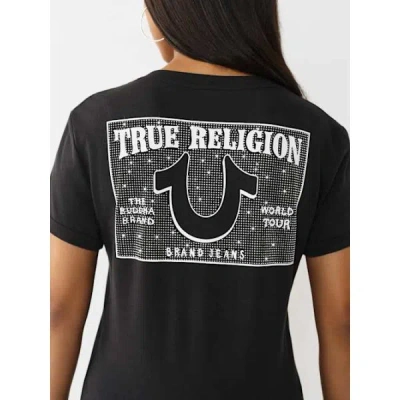 True Religion Women's Crystal V-neck T-shirt In Black