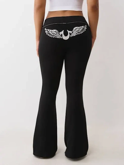 True Religion Women's Crystal Wing Big T Flare Sweatpant In Black
