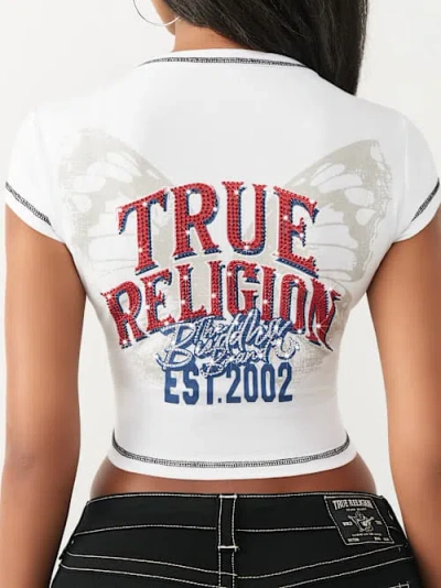 True Religion Women's Crystal Wing Notch Baby T-shirt In White