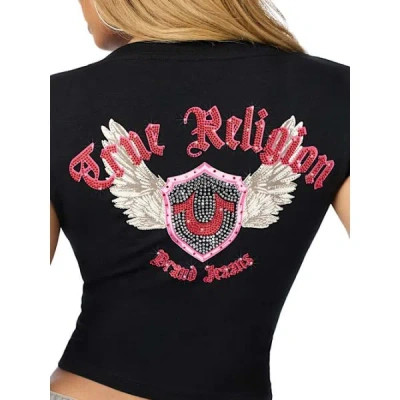 True Religion Women's Crystal Wing Plunge T-shirt In Black