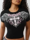 True Religion Women's Crystal Wing Short Sleeve Baby T-shirt In Black