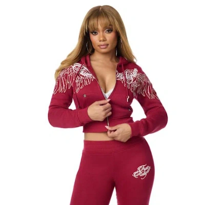 True Religion Women's Crystal Wing Shrunken Zip Hoodie In Brown