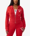True Religion Women's Crystal Wing Shrunken Zip Sweater In Red