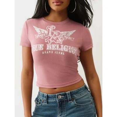 True Religion Women's Crystal Winged Logo Baby T-shirt In Pink