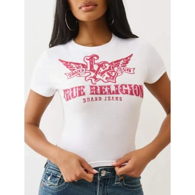 True Religion Women's Crystal Winged Logo Baby T-shirt In White