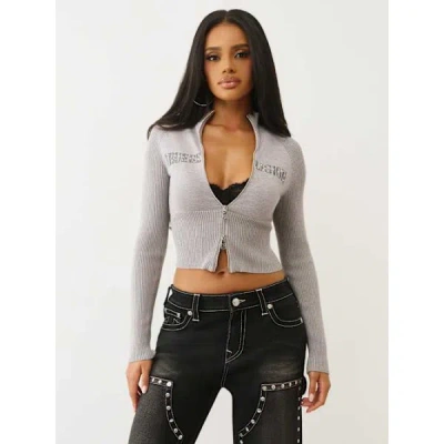 True Religion Women's Crystal Zip Sweater In Gray