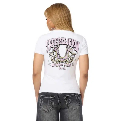 True Religion Women's Crystalized Snakeskin V-neck T-shirt In White