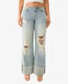 True Religion Leila Cuffed Low Rise Baggy Jean In Lila With Destroy