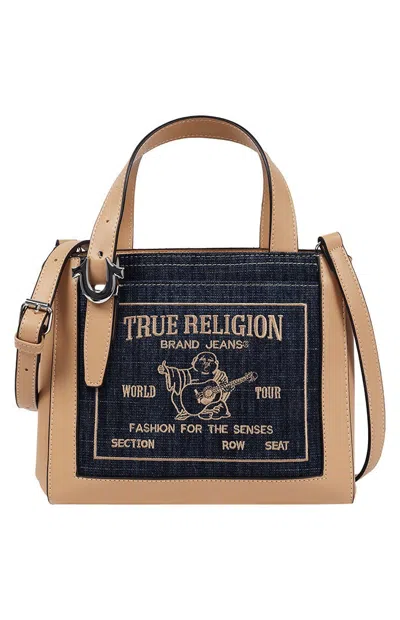 True Religion Women's Dark Denim Arvin Buddha Motif Crossbody Tote Bag In Blue
