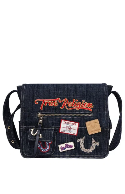 True Religion Women's Dark Denim Multi Patch Messenger Bag In Blue