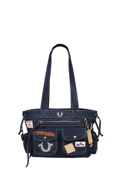 True Religion Women's Dark Denim Multi Patch Tote Bag In Blue