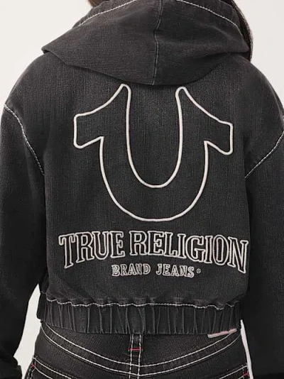 True Religion Women's Denim Big T Zip Hoodie In Black