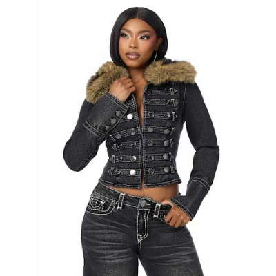 True Religion Women's Denim Military Fur Jacket In Black