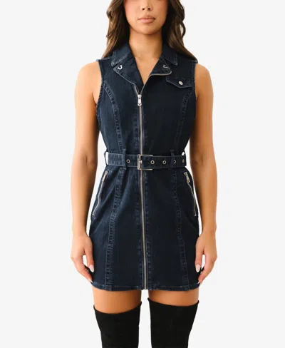 True Religion Women's Denim Moto Dress In Blue