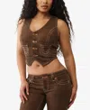True Religion Women's Denim Scoop Neck Vest In Brown
