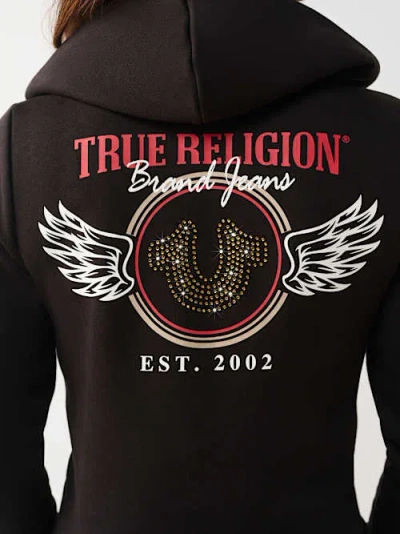 True Religion Women's Distressed Classic Zip Hoodie In Black