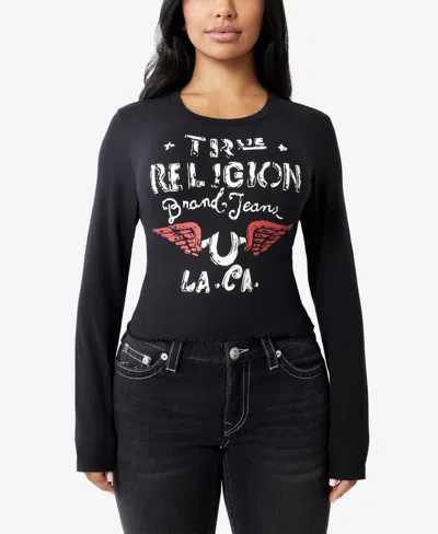 True Religion Women's Distressed Wing Baby T-shirt In Jet Black