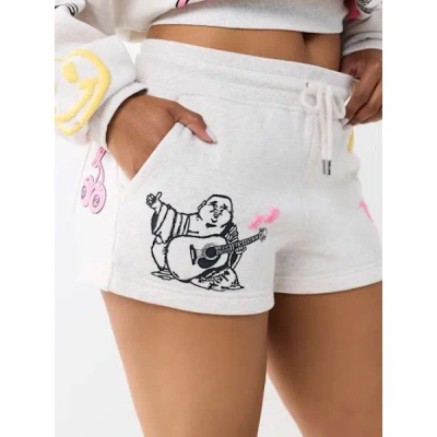 True Religion Women's Doodle Mid Rise Lounge Fleece Short In Gray