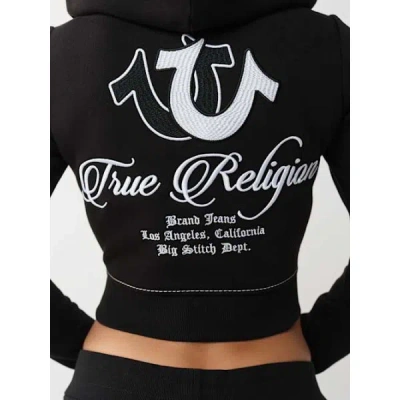 True Religion Women's Embroidered Big T Shrunken Zip Hoodie In Black