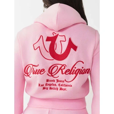 True Religion Women's Embroidered Big T Shrunken Zip Hoodie In Pink