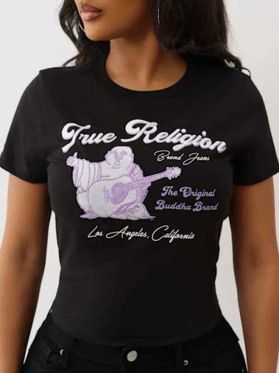 True Religion Women's Embroidered Buddha Patch Baby T-shirt In Black