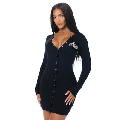 True Religion Women's Embroidered Button-down Sweater Mini Dress In Black
