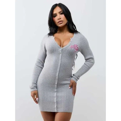 True Religion Women's Embroidered Button-down Sweater Mini Dress In Gray