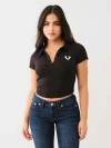 True Religion Women's Embroidered Cropped Ribbed Polo Shirt In Black