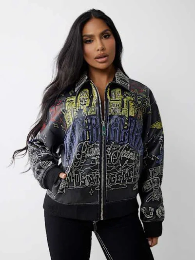 True Religion Women's Embroidered Faux Leather Jacket In Black