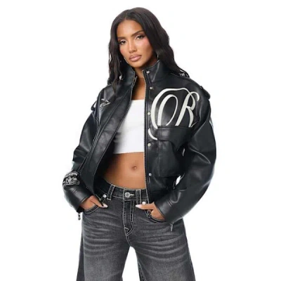 True Religion Women's Embroidered Faux Leather Jacket In Blue