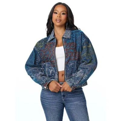 True Religion Women's Embroidered Girlfriend Denim Jacket In Blue