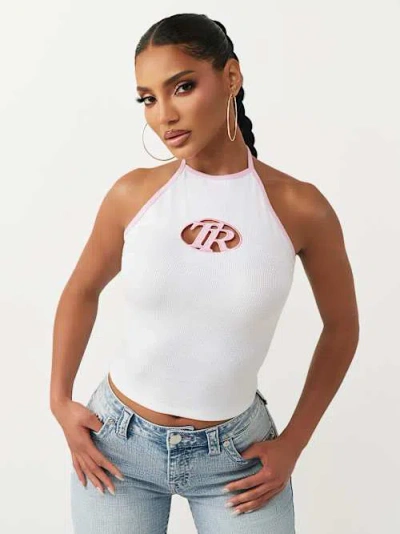 True Religion Women's Embroidered Halter Top In White