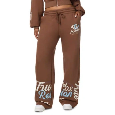 True Religion Women's Embroidered Mid Rise Wide Leg Sweatpant In Brown