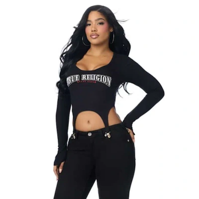 True Religion Women's Embroidered Ribbed Garter Top In Black