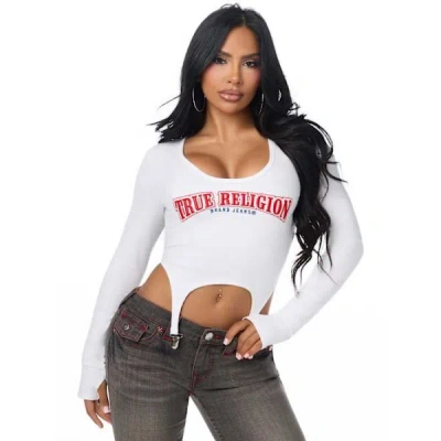True Religion Women's Embroidered Ribbed Garter Top In White