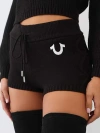 True Religion Women's Embroidered Ribbed Sweat Shorts In Black