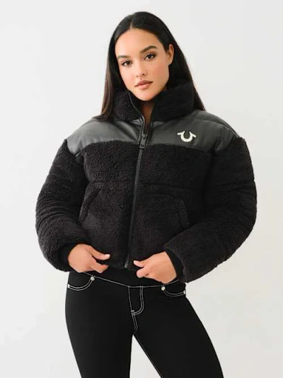 True Religion Women's Embroidered Sherpa Jacket In Black