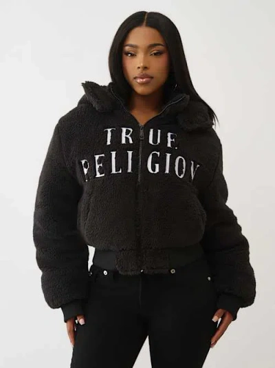 True Religion Women's Embroidered Sherpa Jacket In Black