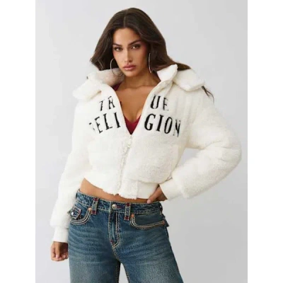 True Religion Women's Embroidered Sherpa Jacket In White